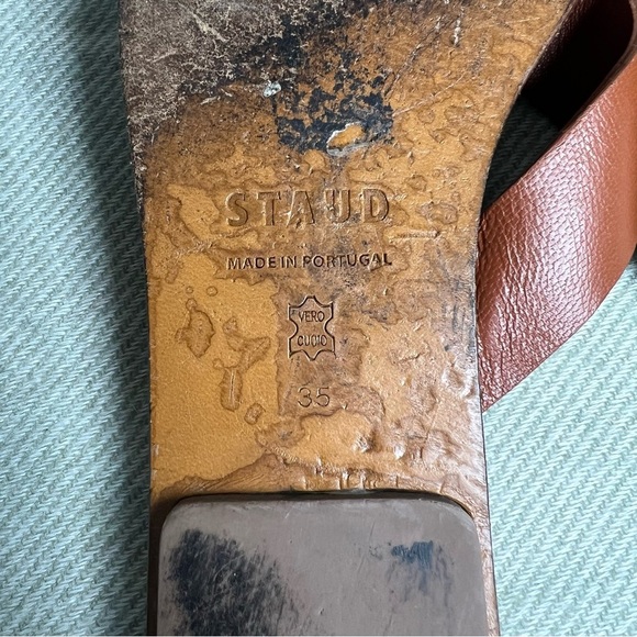 STAUD Lei Bow Brown Leather Slip-On Sandals with Criss-Cross Straps Size 35 - Picture 4 of 8